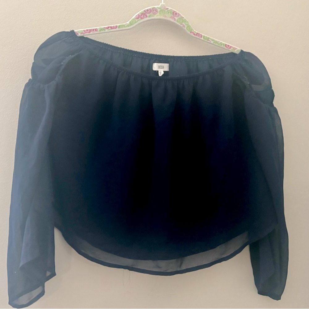 Lucca Navy Off-the-shoulder Crop Top.